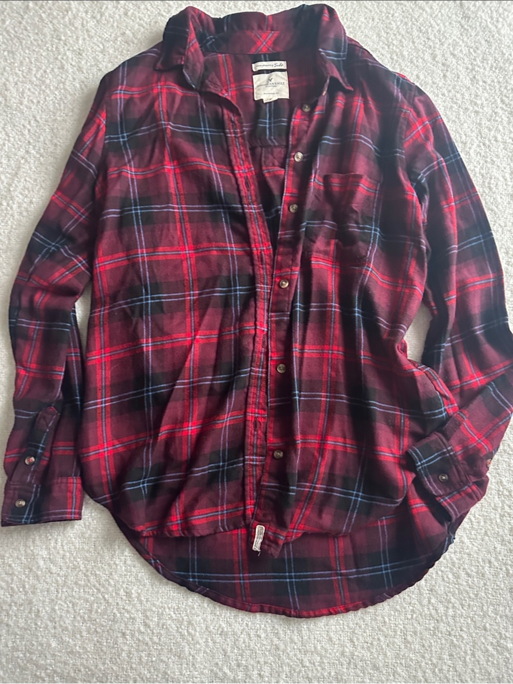 American Eagle Outfitters women’s Red and Black Plaid Button-Down Shirt